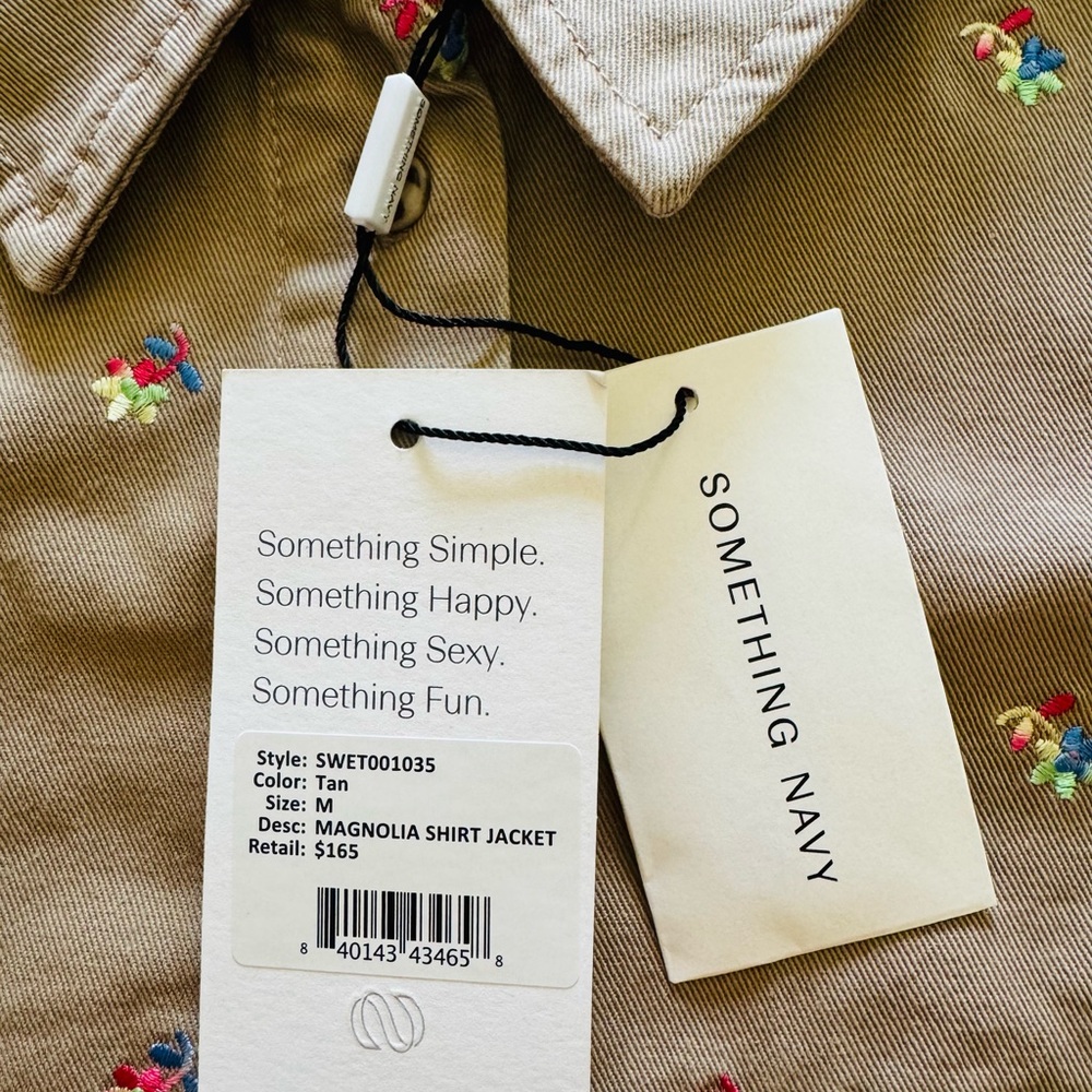 Something Navy Embroidered Tan Shirt Jacket - Picture 5 of 5